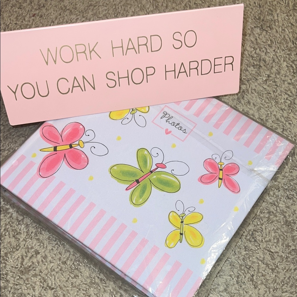 Pink and Green Butterfly photo album new and sign